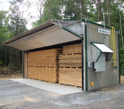 Wood stacked in large storage space